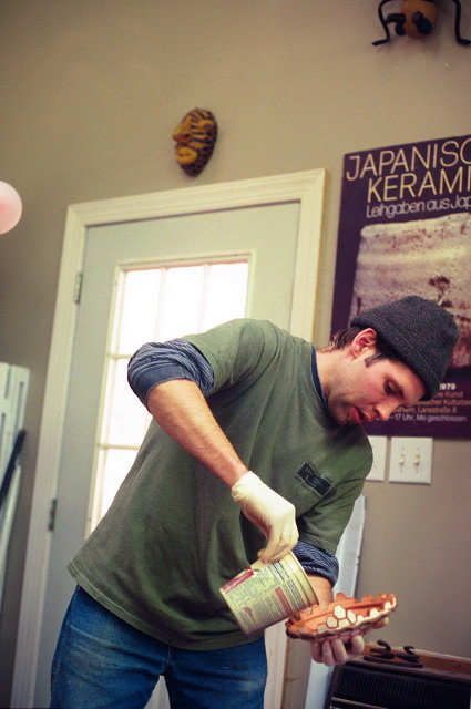 in the studio - glazing